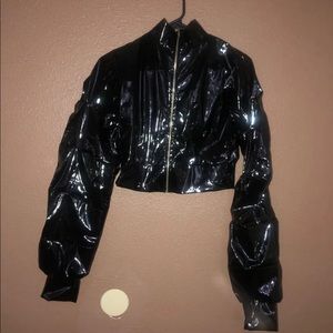 Faux PU cropped jacket